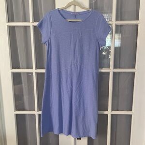 Cut Loose Lavender-Blue Short Sleeve Midi A Line Dress Linen Cotton Blend
